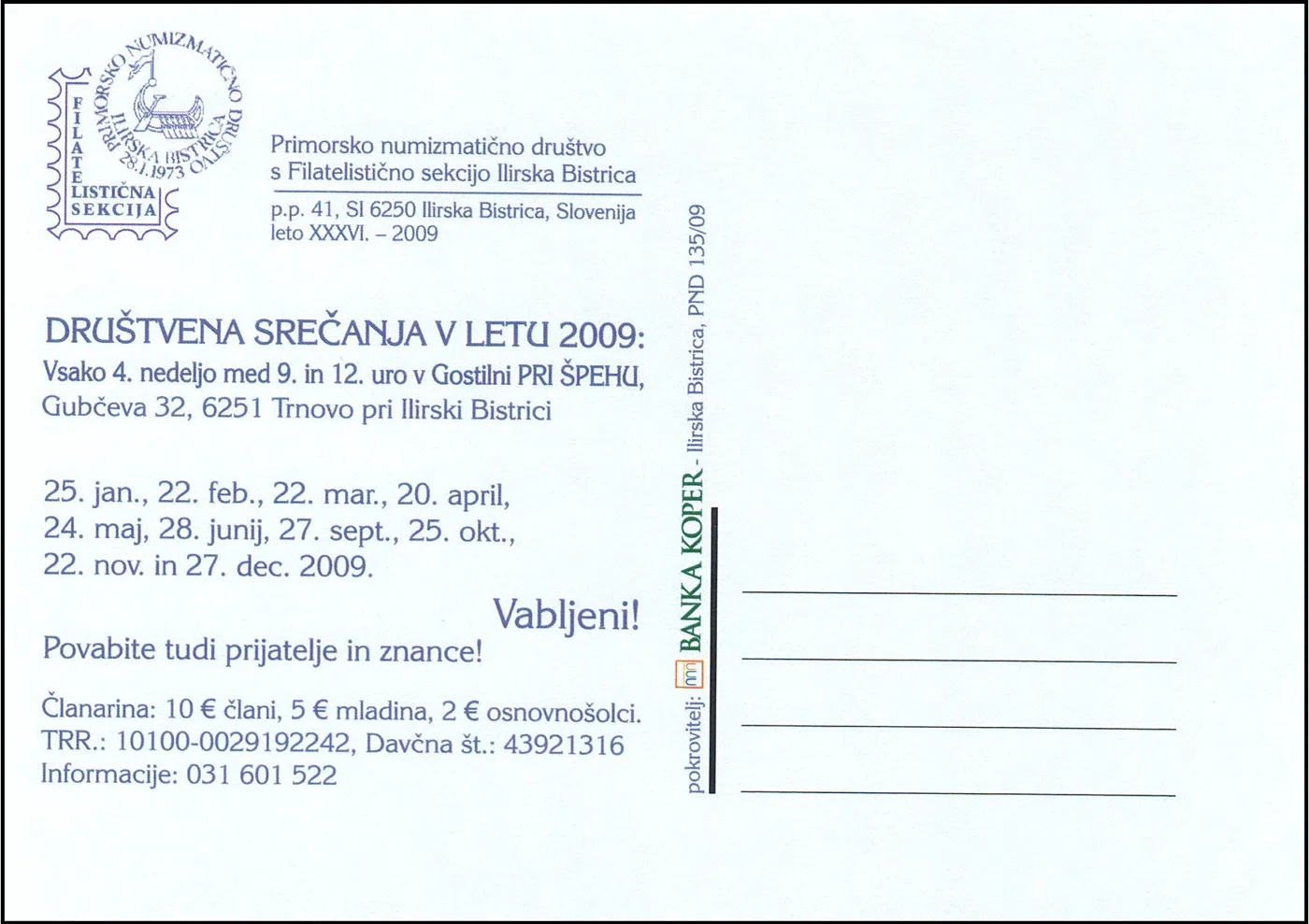 DRUŠTVENA SREČANJA V LETU 2009